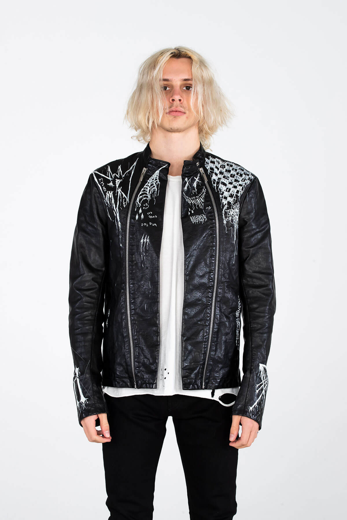 GOTHIC PRINT BIKER JACKET – HAND PAINTED - ARCHIVE JACKET - MJB