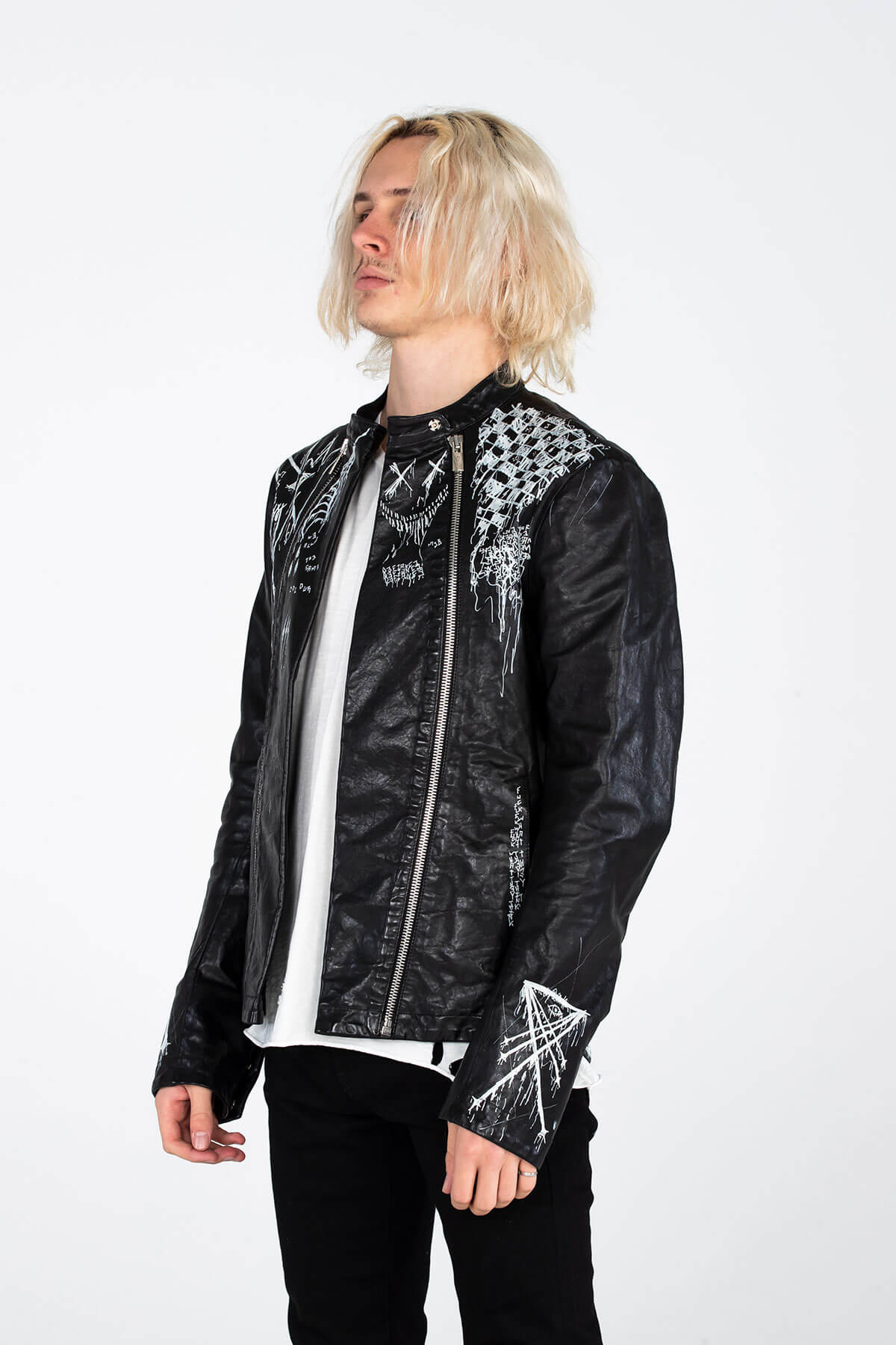 GOTHIC PRINT BIKER JACKET – HAND PAINTED - ARCHIVE JACKET - MJB