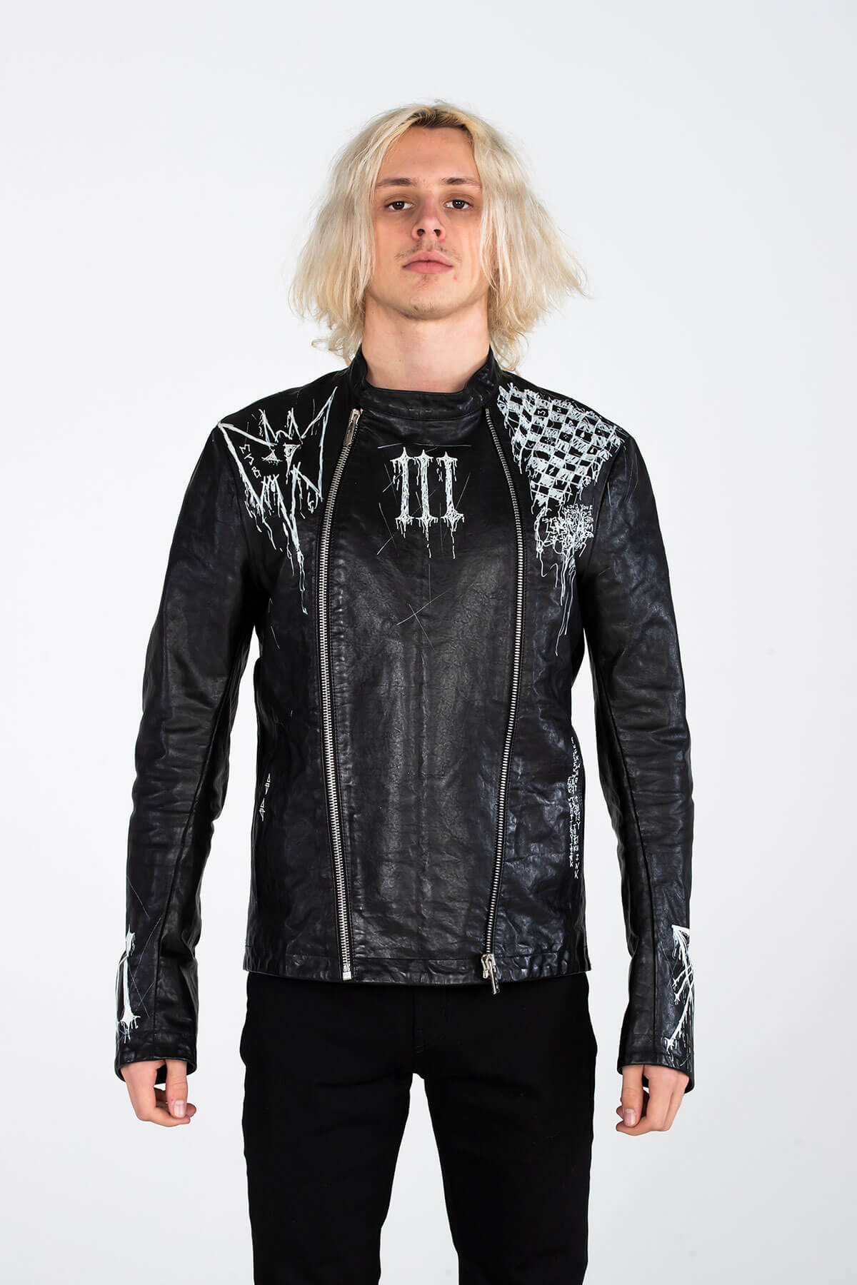 GOTHIC PRINT BIKER JACKET – HAND PAINTED - ARCHIVE JACKET - MJB
