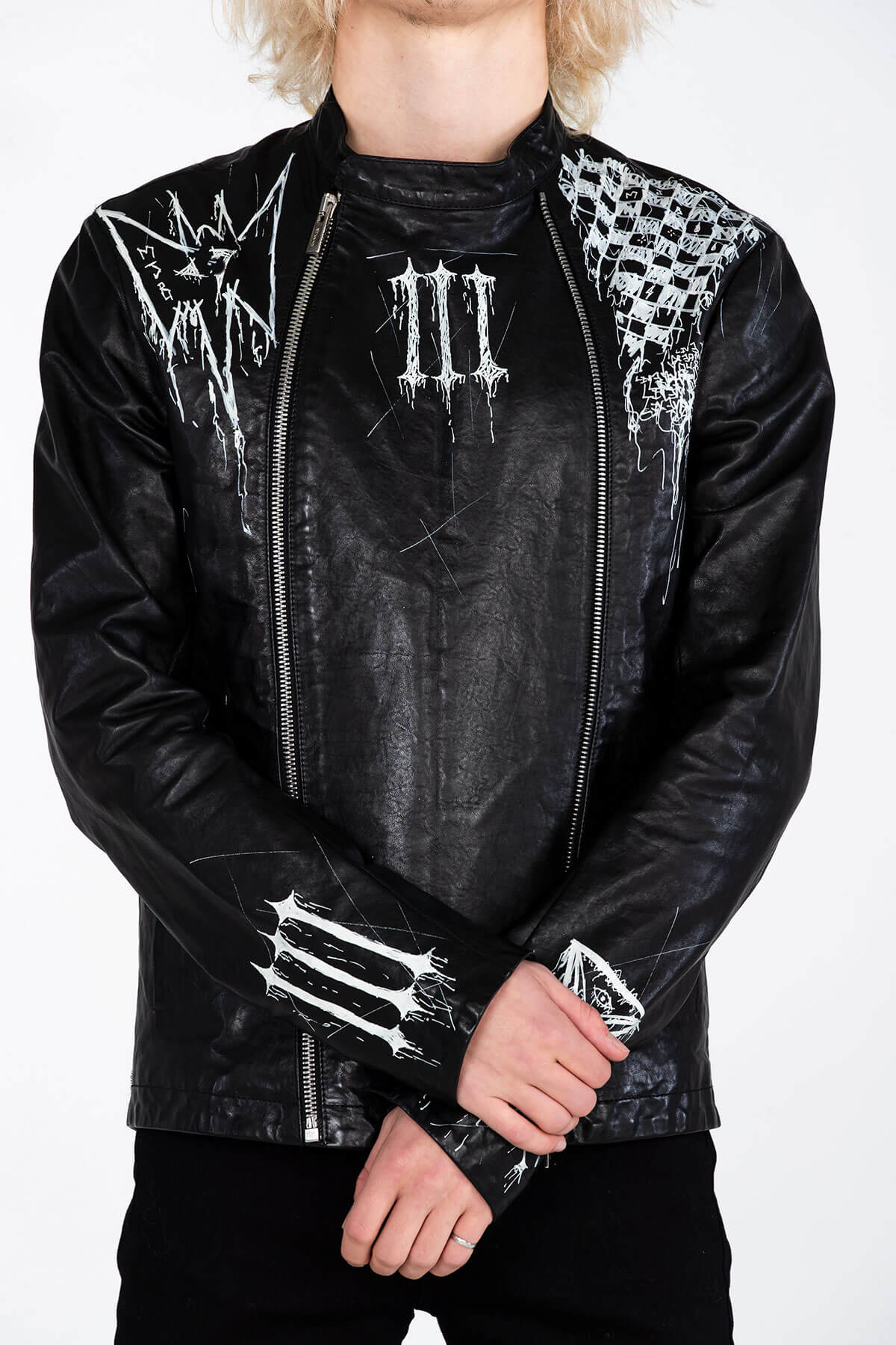 GOTHIC PRINT BIKER JACKET – HAND PAINTED - ARCHIVE JACKET - MJB