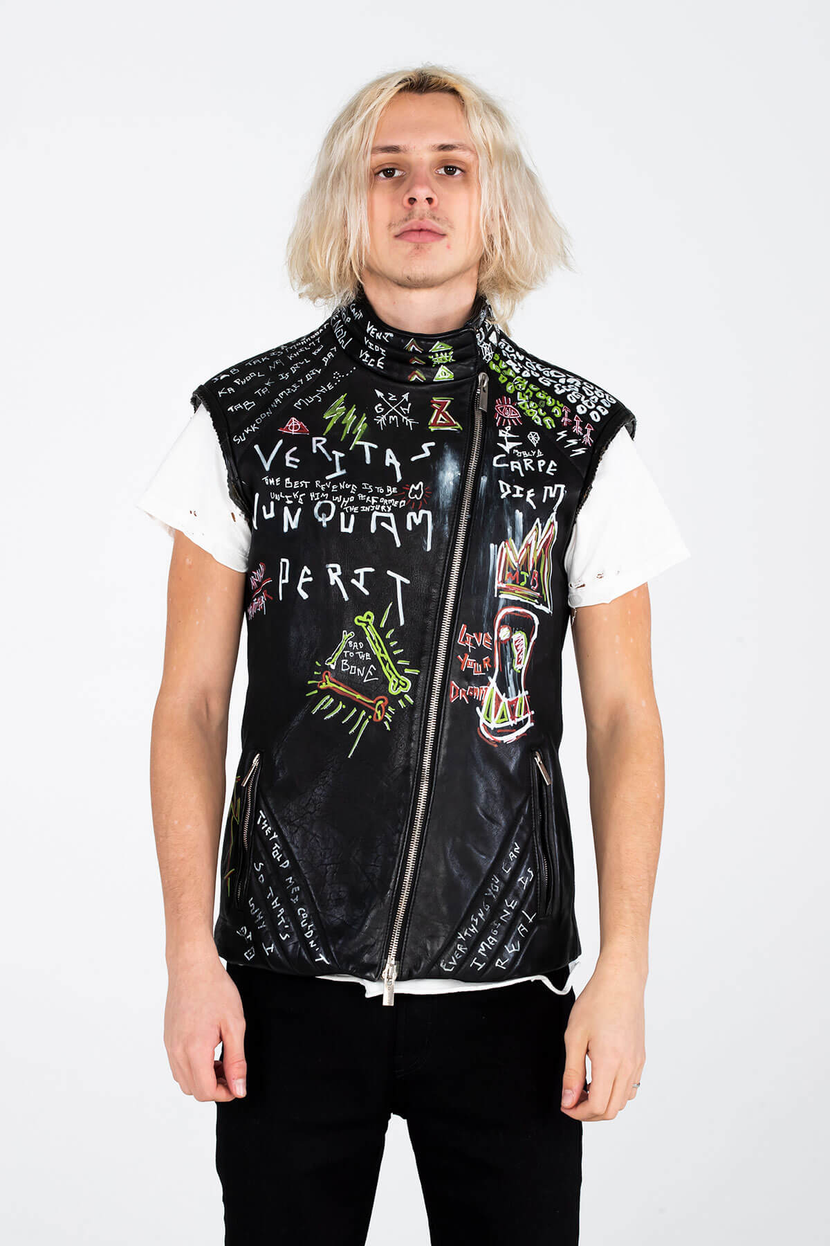 SLEEVELESS RETRO BIKER JACKET – HAND PAINTED - ARCHIVE JACKET - MJB