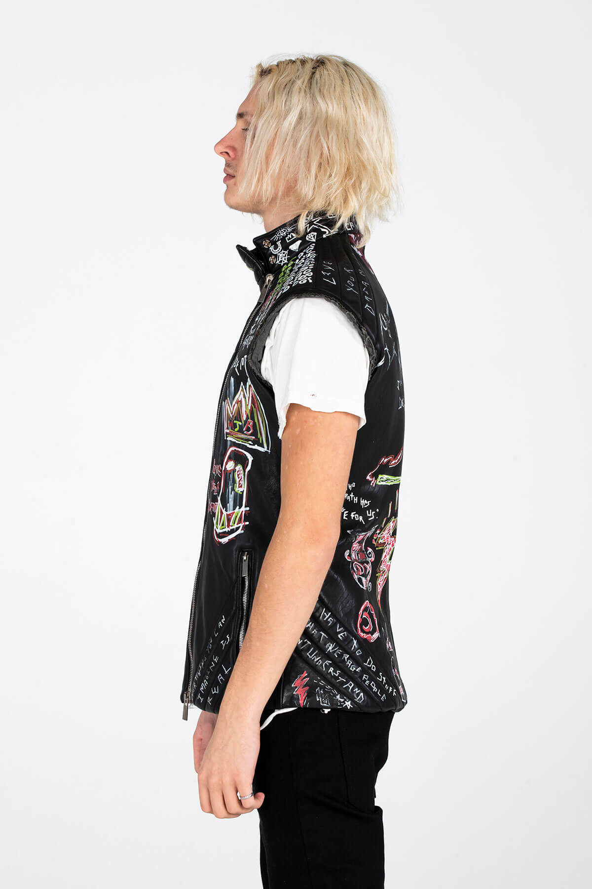 SLEEVELESS RETRO BIKER JACKET – HAND PAINTED - ARCHIVE JACKET - MJB