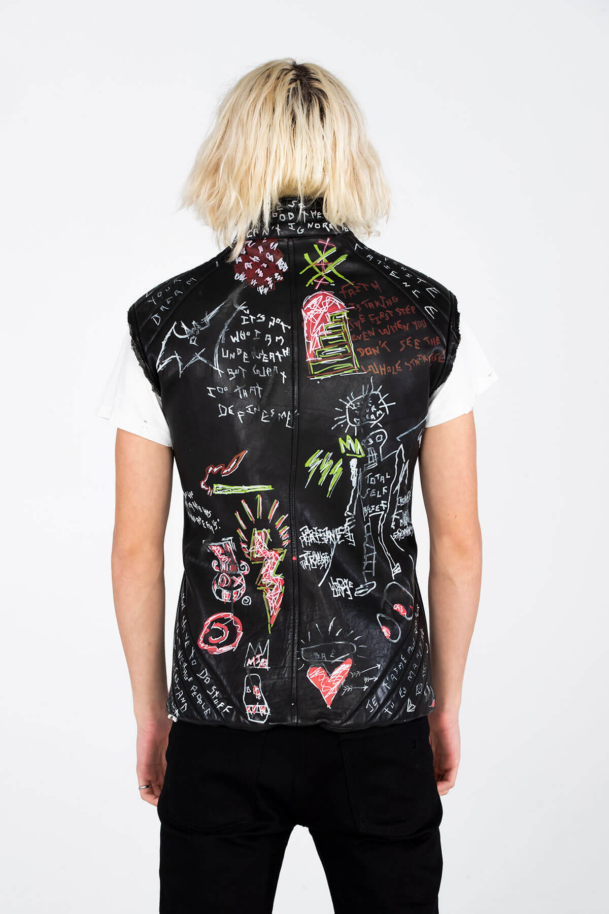 SLEEVELESS RETRO BIKER JACKET – HAND PAINTED - ARCHIVE JACKET - MJB