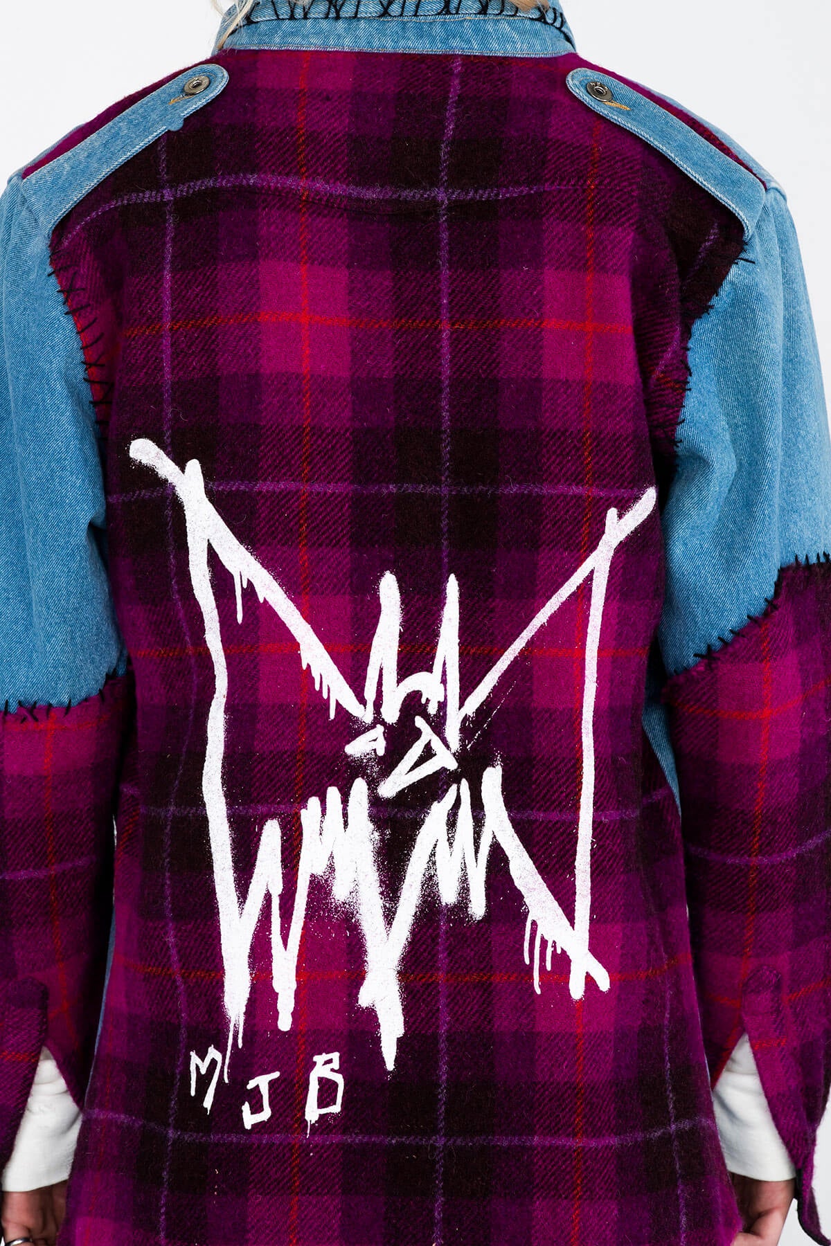 HAND CUT TARTAN DENIM OVERSHIRT - HAND CRAFTED - ARCHIVE TOP - MJB