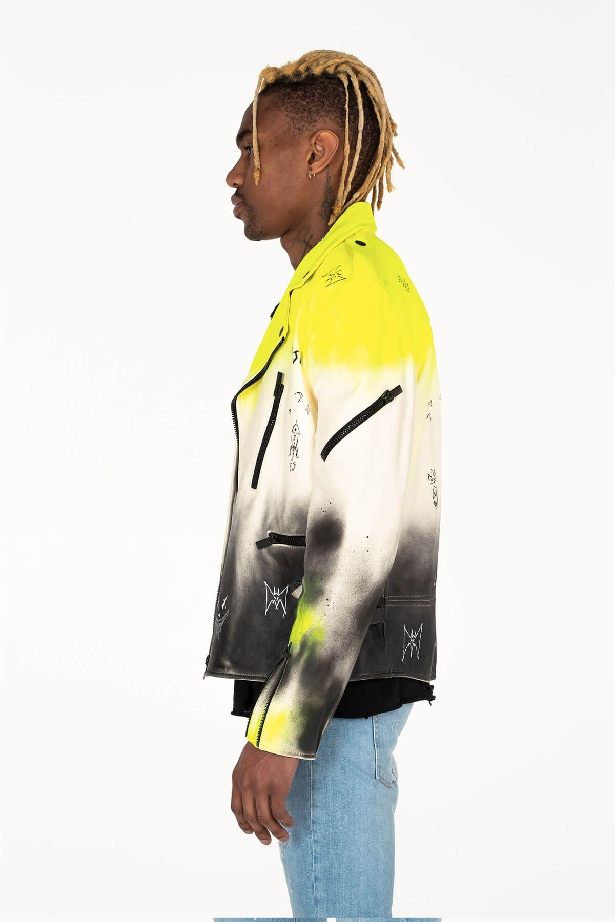 CLASSIC LEATHER BIKER JACKET HAND PAINTED - MJB