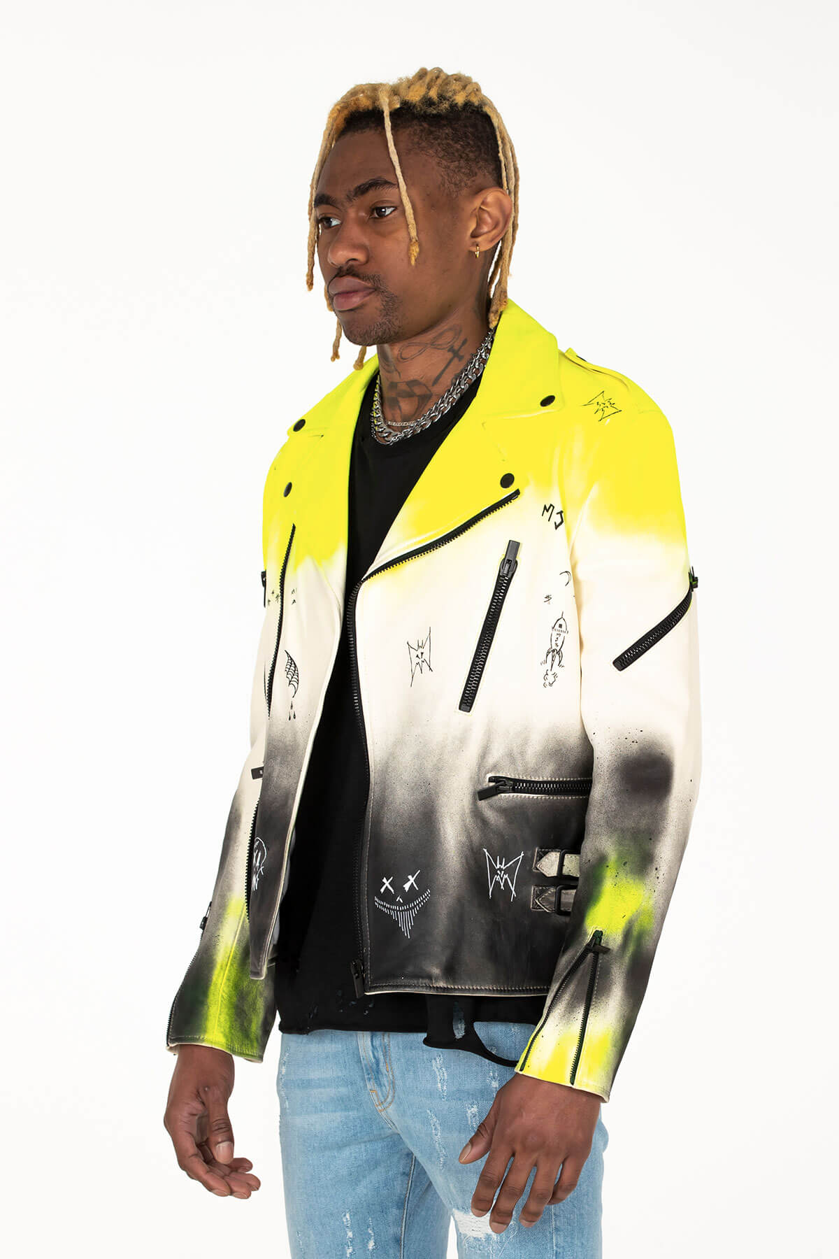 CLASSIC LEATHER BIKER JACKET HAND PAINTED - MJB
