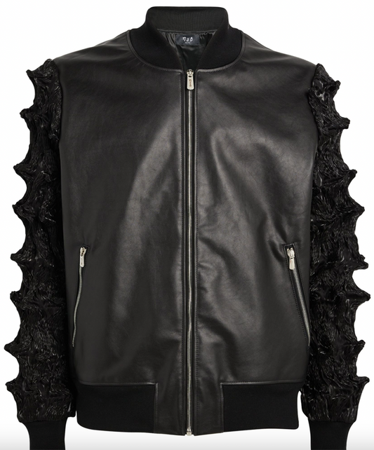 SPIKE LEATHER BOMBER JACKET