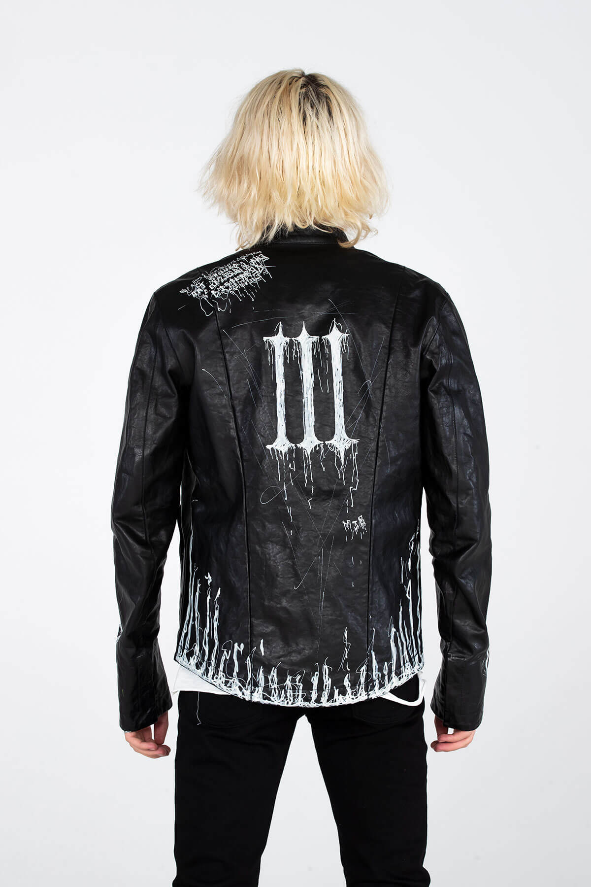GOTHIC PRINT BIKER JACKET – HAND PAINTED - ARCHIVE JACKET - MJB