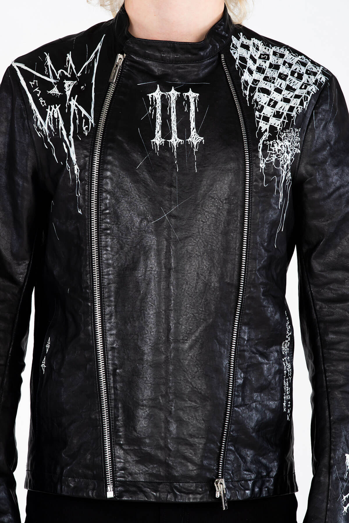 GOTHIC PRINT BIKER JACKET – HAND PAINTED - ARCHIVE JACKET - MJB