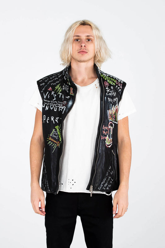 SLEEVELESS RETRO BIKER JACKET – HAND PAINTED - ARCHIVE JACKET - MJB