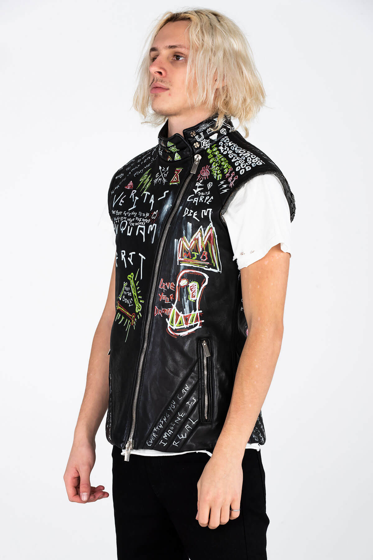 SLEEVELESS RETRO BIKER JACKET – HAND PAINTED - ARCHIVE JACKET - MJB