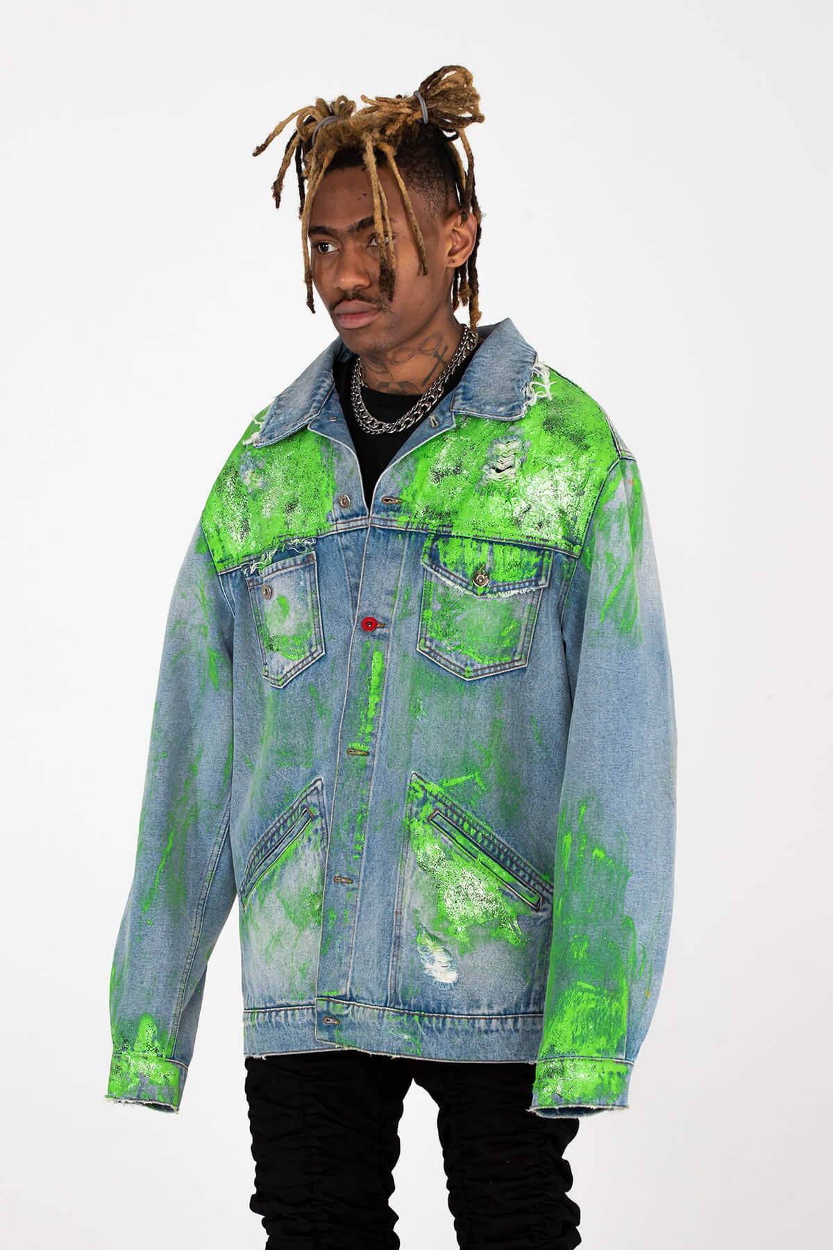 PAX DENIM JACKET - GLITTER SILK SCREEN FINISH - ARCHIVE JACKET - MJB