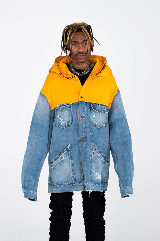 HOODED MAGNA PAX DENIM JACKET – HAND PAINTED - MJB