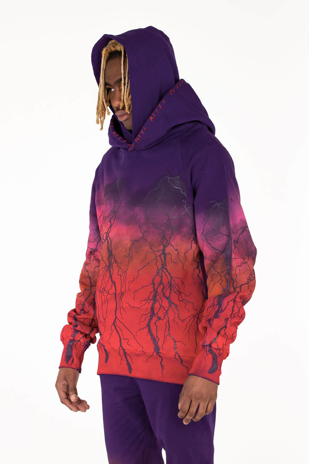 DOUBLE HOODIE HAND SPRAYED AND CRAFTED OMBRE LIGHTNING - MJB