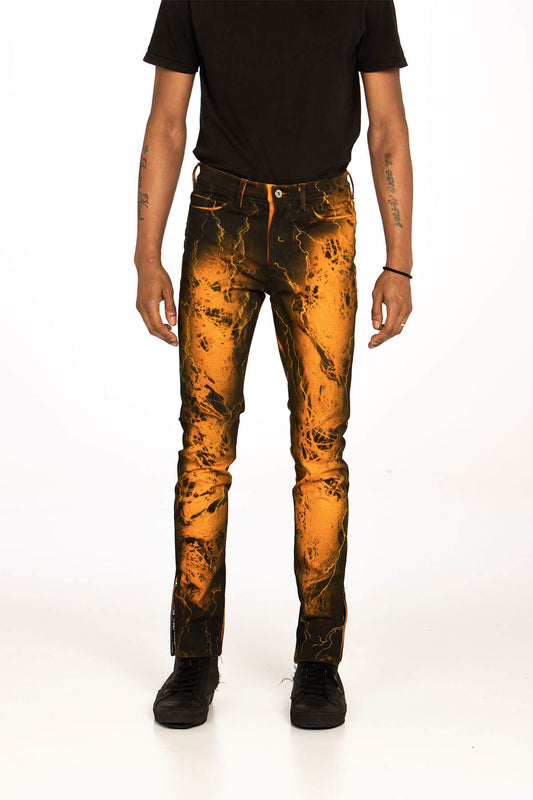 HAND SPRAYED/ CRAFTED ORANGE CRIXUS JEANS - BOTTOMS - MJB